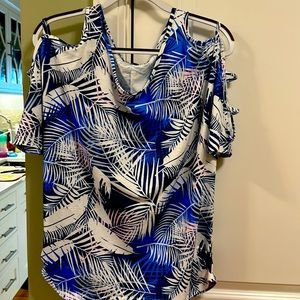 Women Tropical Print Cold Shoulder Top size L